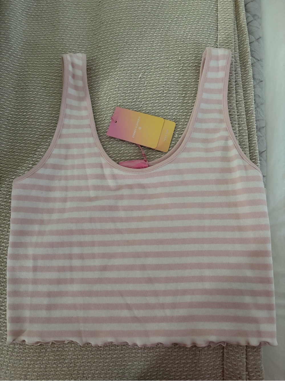 NWT Stoney Clover Lane Pink & White Striped Ribbed Crop Tank